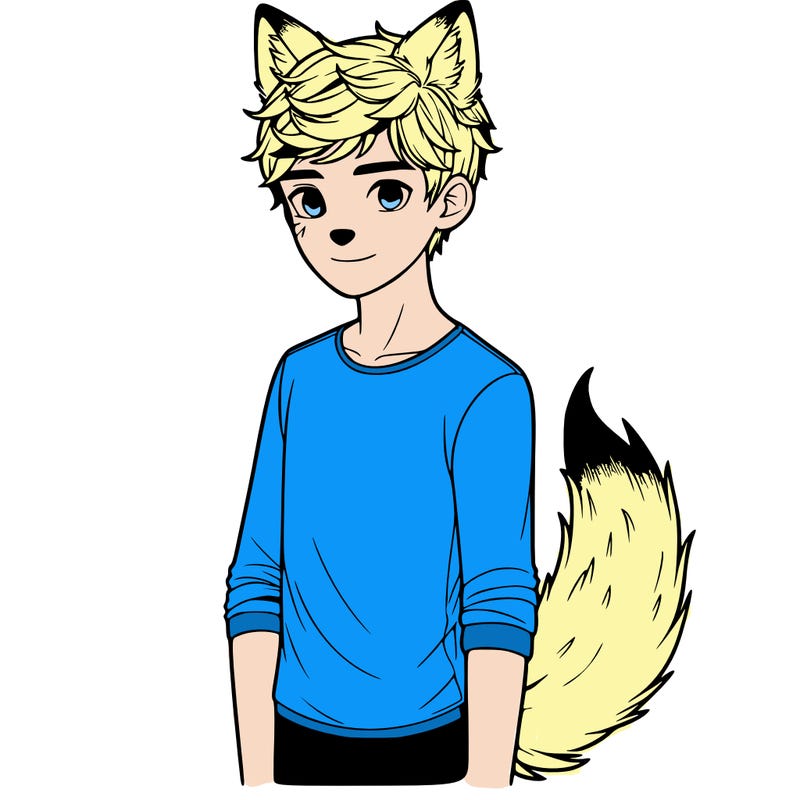 realistic teen boy with wolf ears and wolf tail