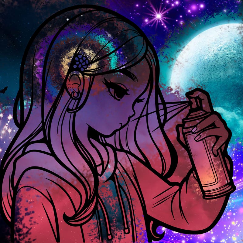 a realistic girl spray painting