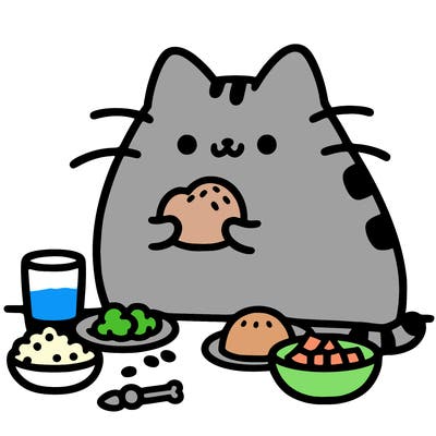 pusheen eating food
