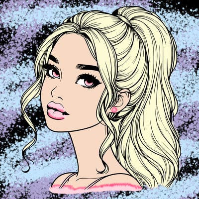 realistic girl with a ponytail on her hair and lips