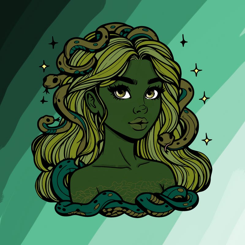 realistic girl with snakes as hair