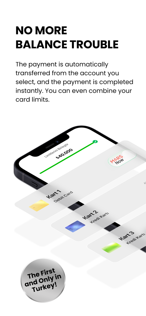 MARS Mobile Finance Services - MARS Mobile Finance app interface showing the combined card limits feature for easy payments