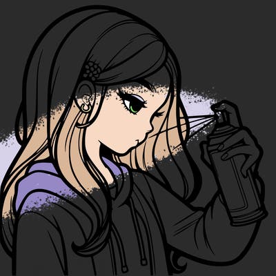 a realistic girl spray painting