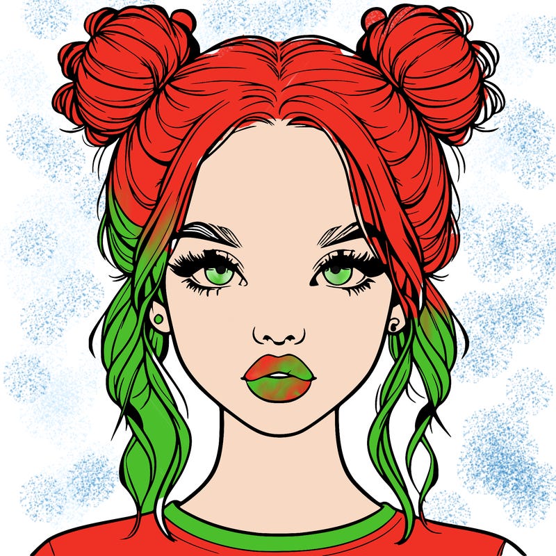 realistic girl with two buns in hair and lips