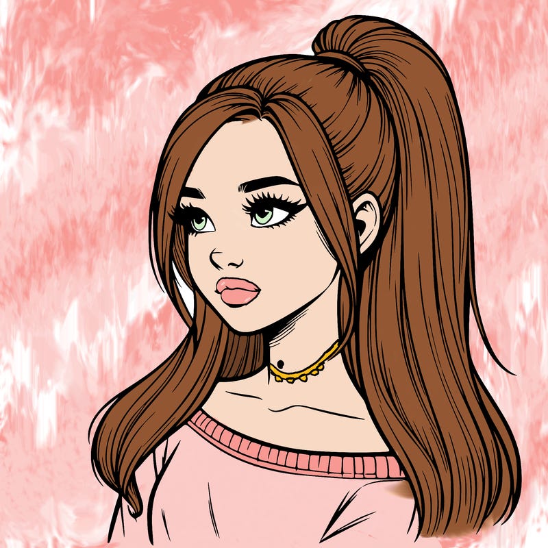 realistic girl with a high ponytail