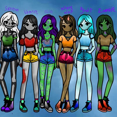 a group of girls wearing crop tops and shorts