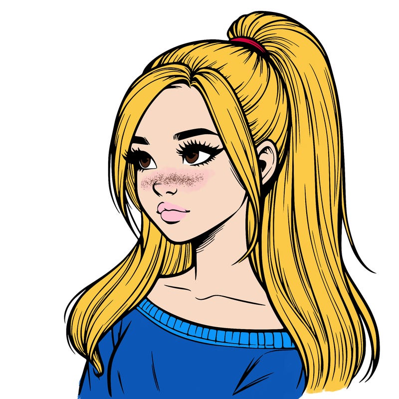 realistic girl with a high ponytail