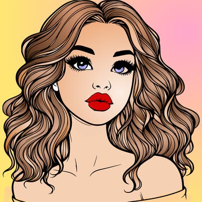 realistic girl with wavy hair and lips