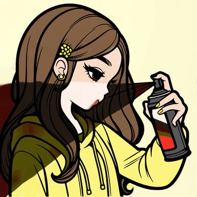 a realistic girl spray painting
