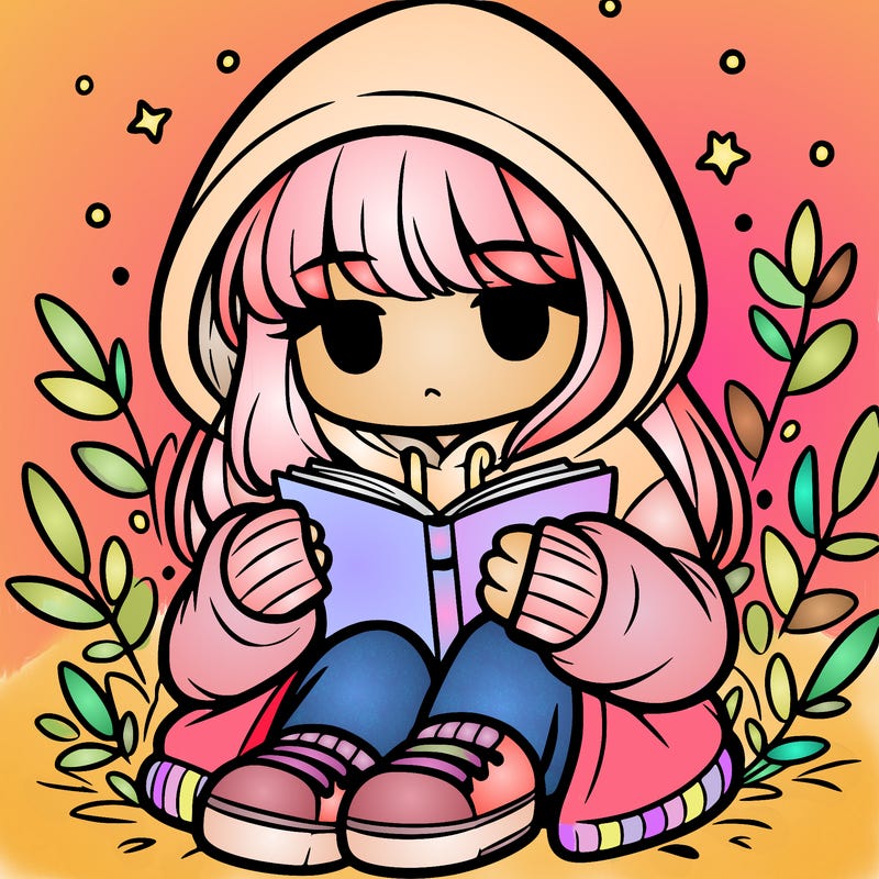 girl in oversized hoodie reading a book