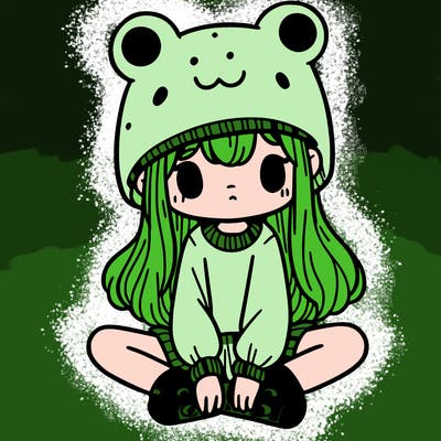 a girl wearing a frog hat and some frog socks