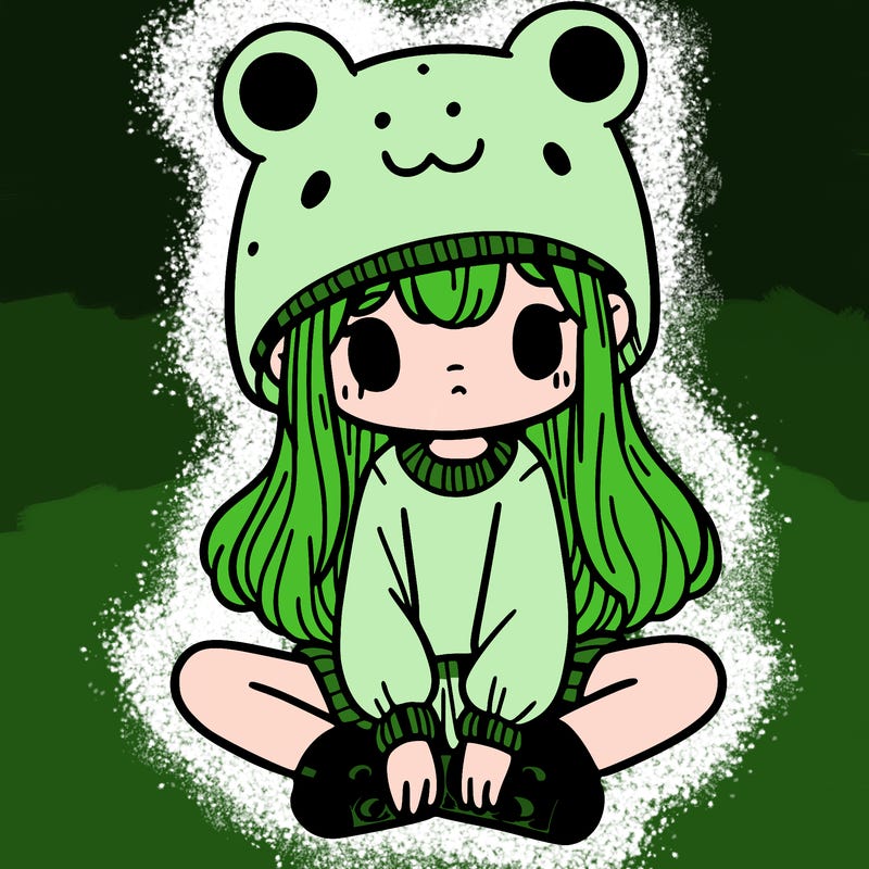 a girl wearing a frog hat and some frog socks