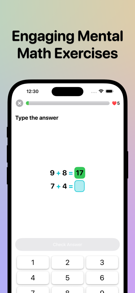 Mental Math - Mathee - Mental math addition exercises on the Mathee app screen