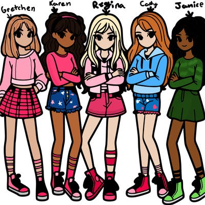 five teen girls in a group