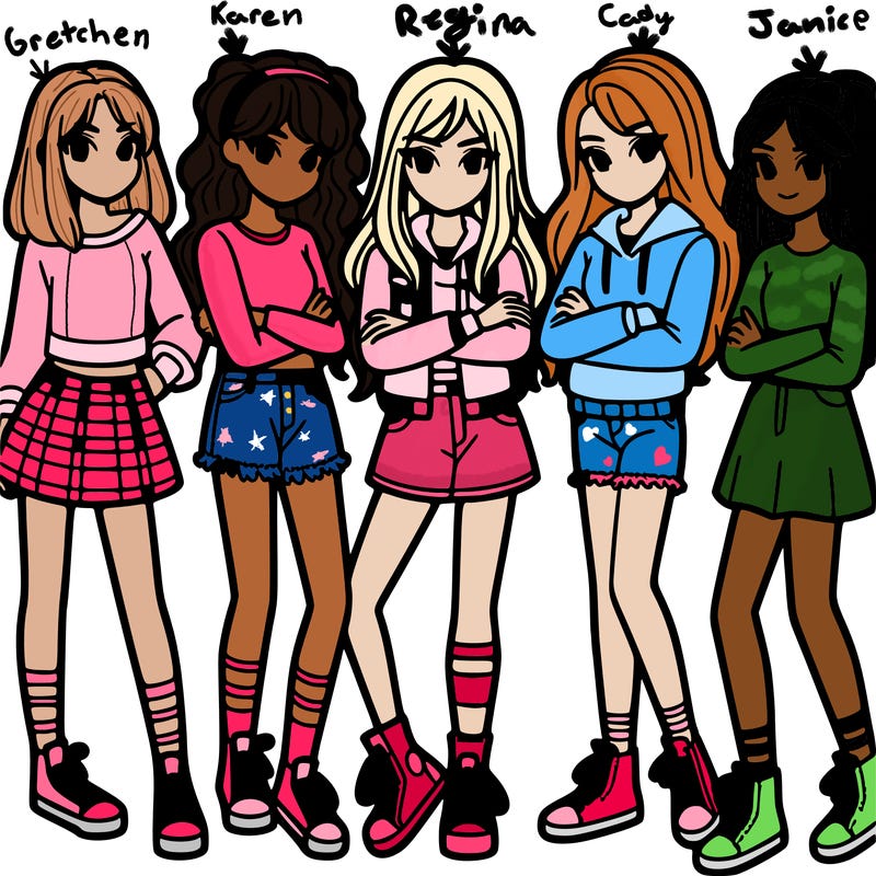 five teen girls in a group