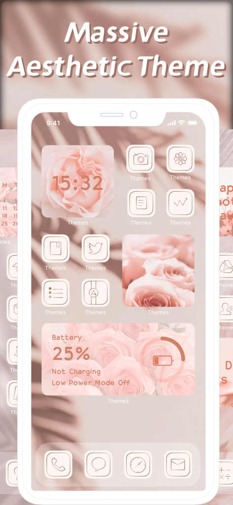 Themes: Color Widgets, Icons - Tema estético de pantalla de inicio de rosas rosas para iOS con widgets y iconos de aplicaciones personalizados