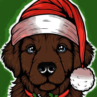 realistic dog with a christmas hat