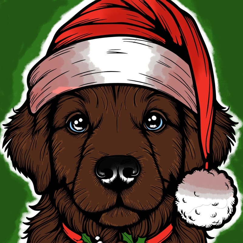 realistic dog with a christmas hat