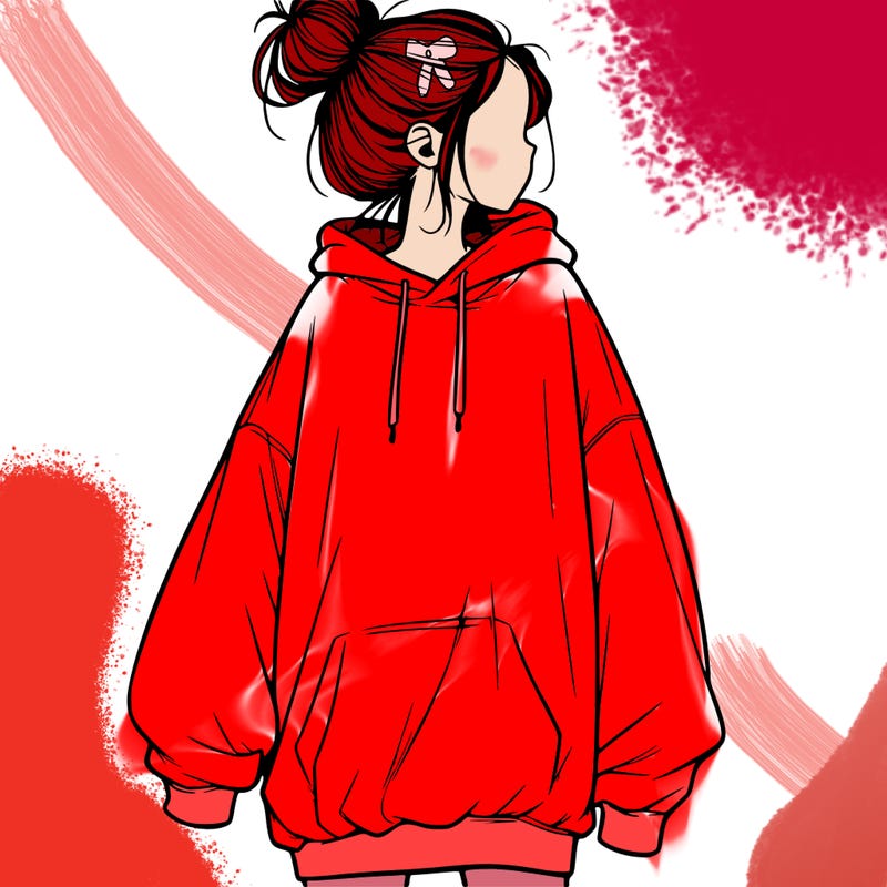 realistic girl with a oversized sweatshirt on and a bun