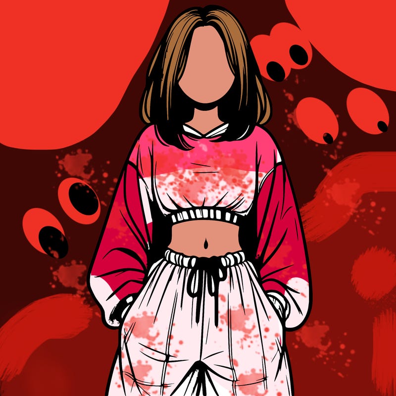 realistic girl faceless with baggy pants and a crop top