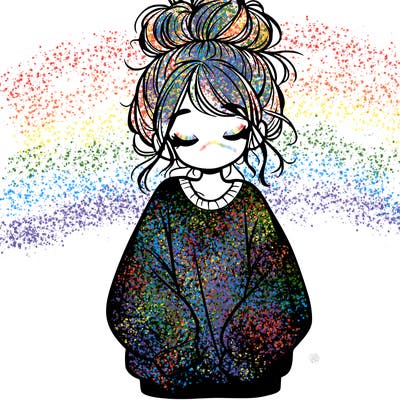 girl with baggy sweatshirt and messy bun