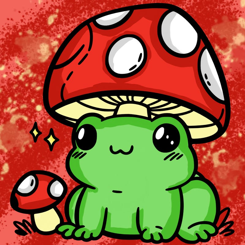 a cute frog with a mushroom hat