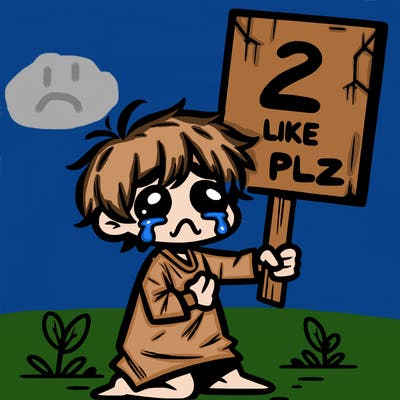 small poor toddler crying with sign that says 2 like plz