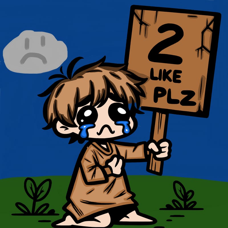 small poor toddler crying with sign that says 2 like plz