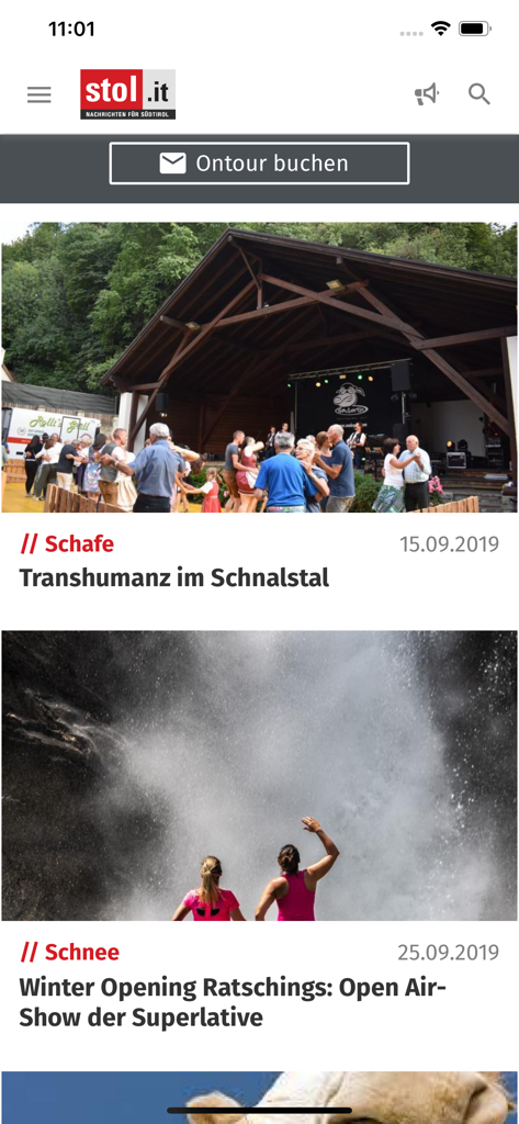 stol.it - Interfaccia dell'app Stolit con notizie locali ed eventi culturali dall'Alto Adige.