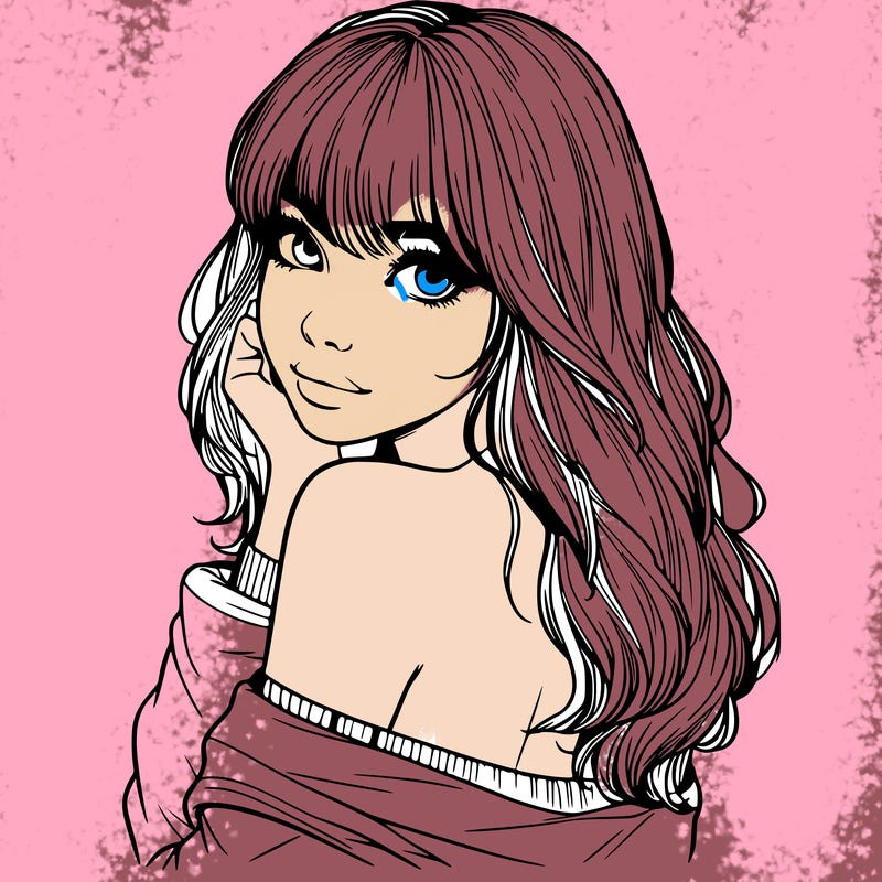 realistic girl with bangs looking over her shoulder