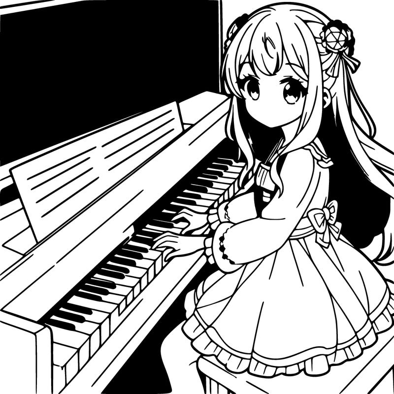 an anime girl playing a piano