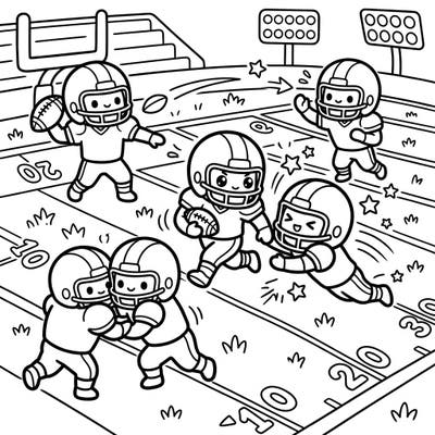 Dive into the exciting world of American football with this super cute Kawaii-style coloring page. Join adorable players as they tackle, throw, and run their way to victory, ready for your creative touch!