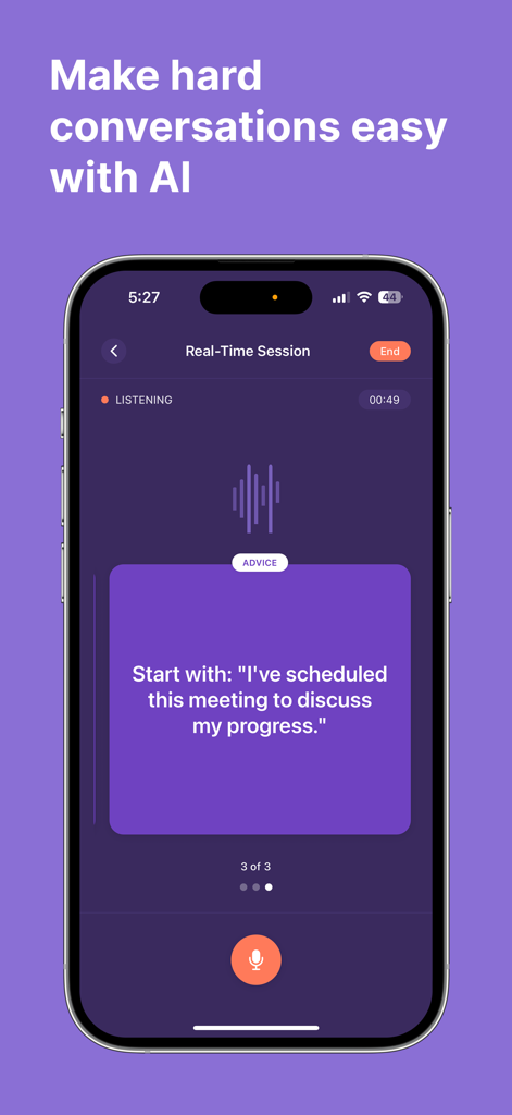 Persway: AI Negotiation Coach - A screenshot of Persway app showing real-time AI voice coaching for professional conversations.