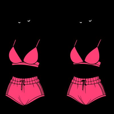 a realistic girl in her swimming trunks