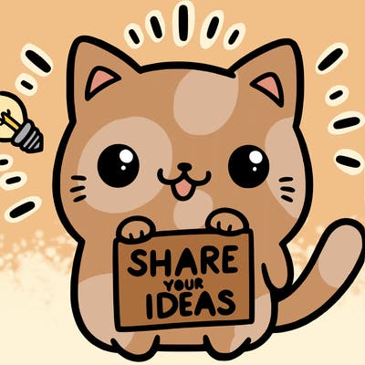 a cute cat saying share your ideas