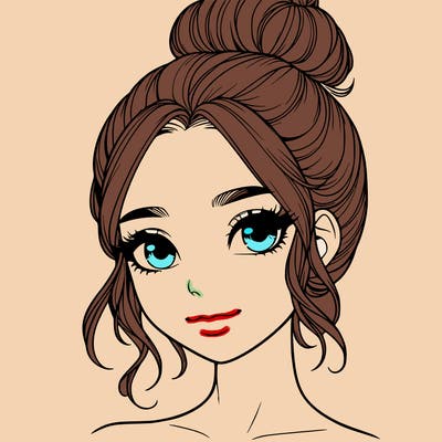 realistic pretty girl with hair in bun