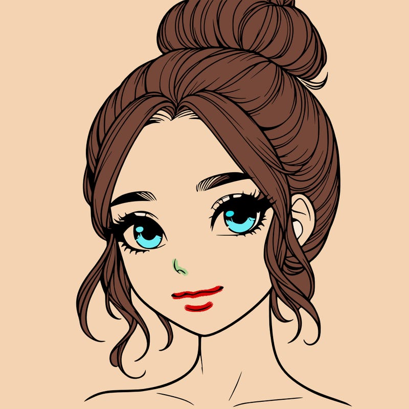 realistic pretty girl with hair in bun