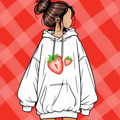 realistic girl with a oversized sweatshirt on and a bun