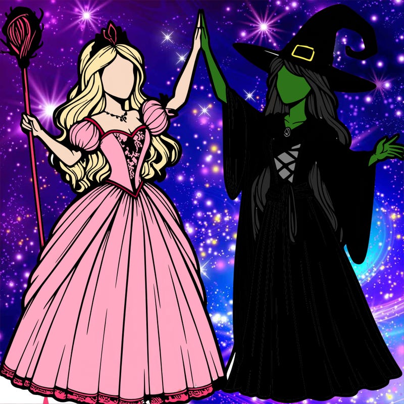 detailed realistic split of a princess and a witch