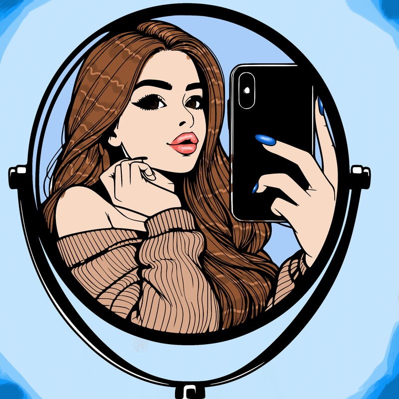 realistic girl taking mirror selfie beautiful