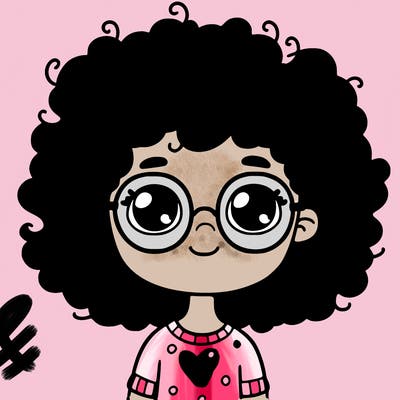 girl with curly hair and glasses