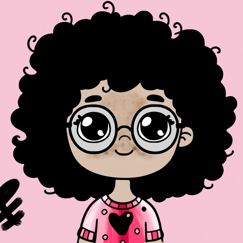 girl with curly hair and glasses