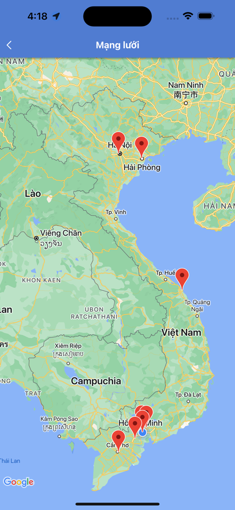 Chailease App - Karte von Vietnam, die die Standorte des Chailease-Büronetzwerks anzeigt