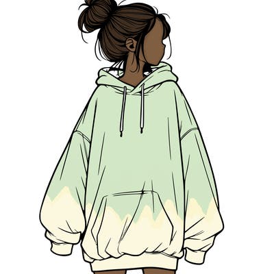 realistic girl with a oversized sweatshirt on and a bun