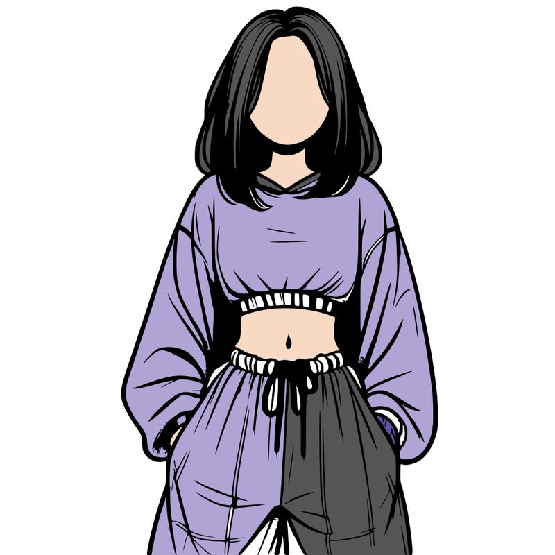 realistic girl faceless with baggy pants and a crop top