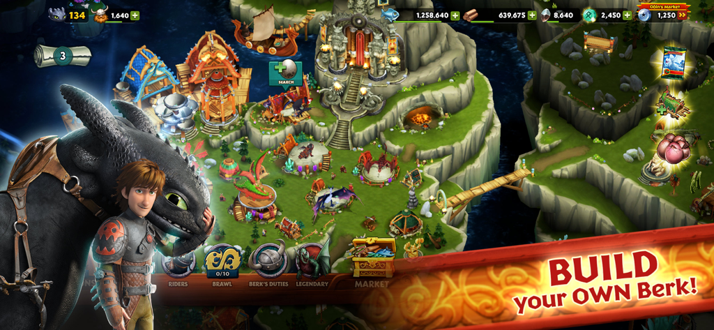 Dragons: Rise of Berk - Hiccup and Toothless standing in front of the Viking village of Berk