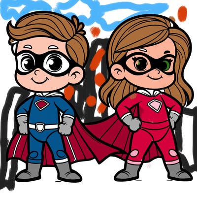 2 superheroes one is a boy of 5 and one is a girl 3 years