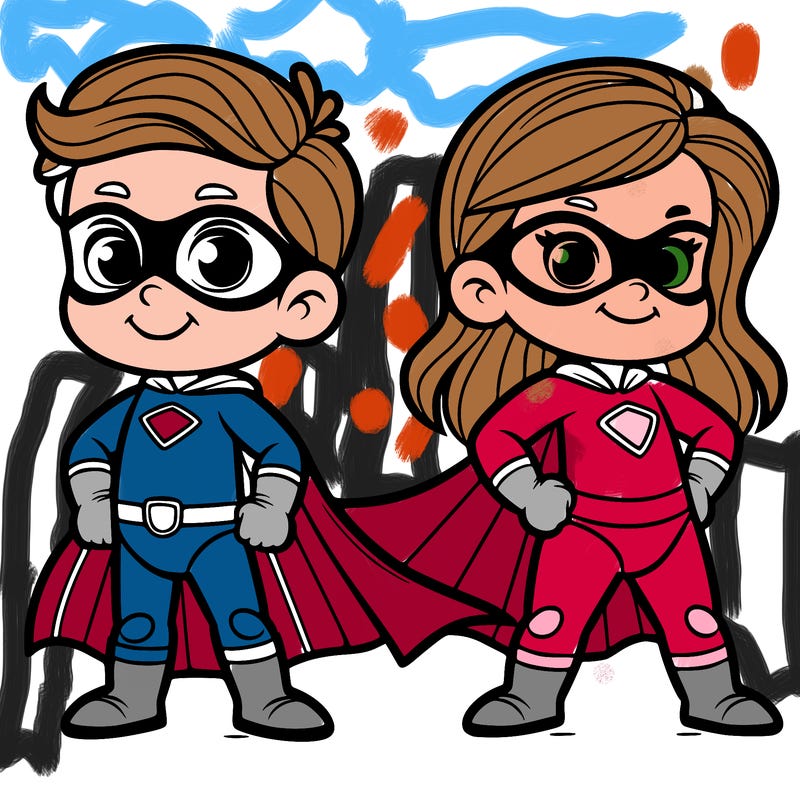 2 superheroes one is a boy of 5 and one is a girl 3 years