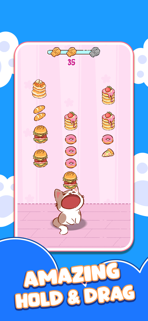 Cat World Music Game - Kawaii cat catching falling hamburgers and donuts in Cat World Music Game