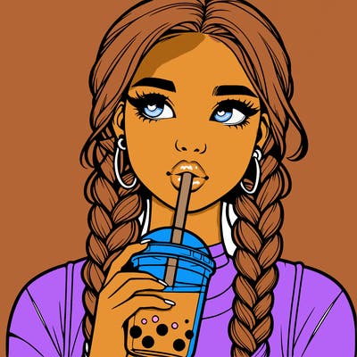 realistic girl with braided hair drinking boba